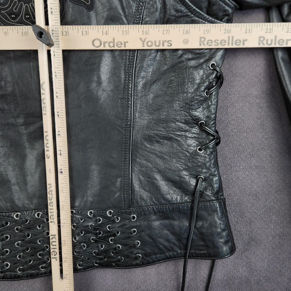 Harley-Davidson Leather Motorcycle Jacket Womens Large Black Studded Lace Up - Picture 10 of 15
